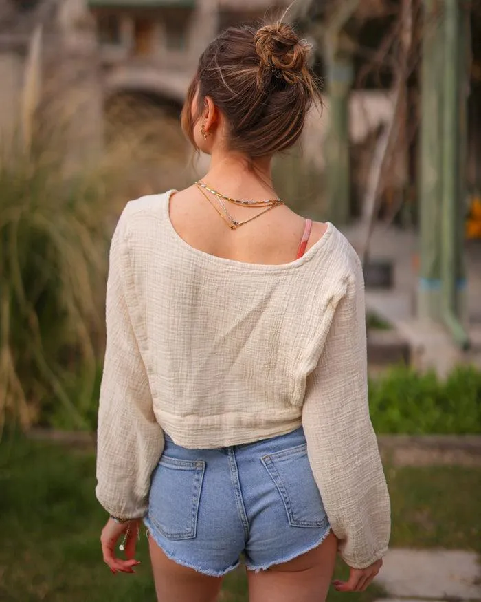 Beige Front Tie Top