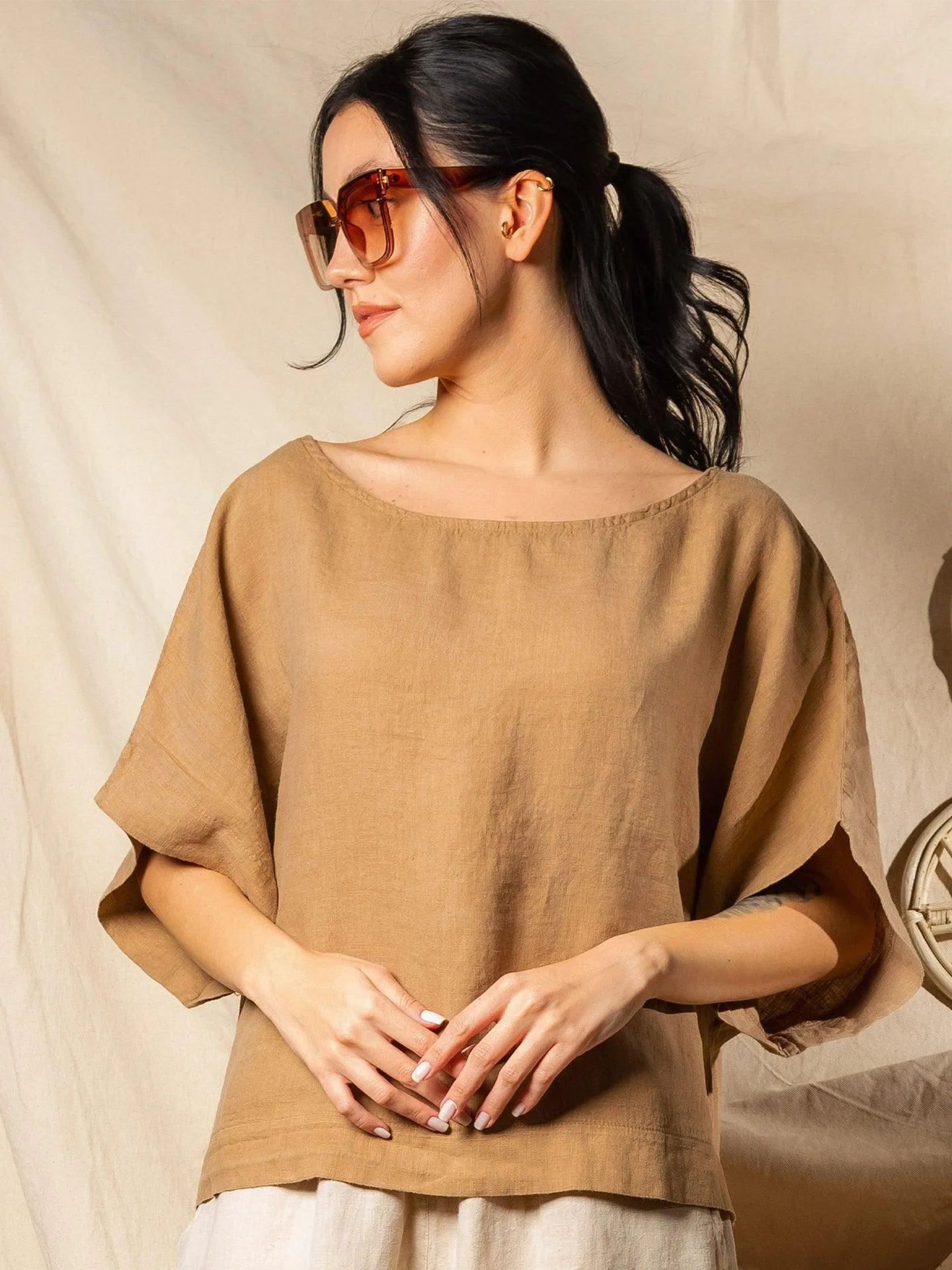 Beige Linen Top