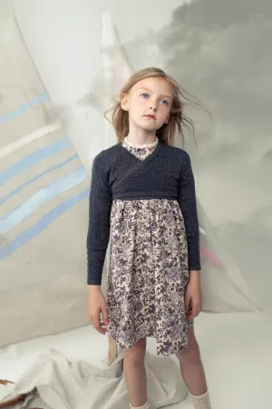 Belati Blue Floral Corduroy Dress & Wrap Sweater