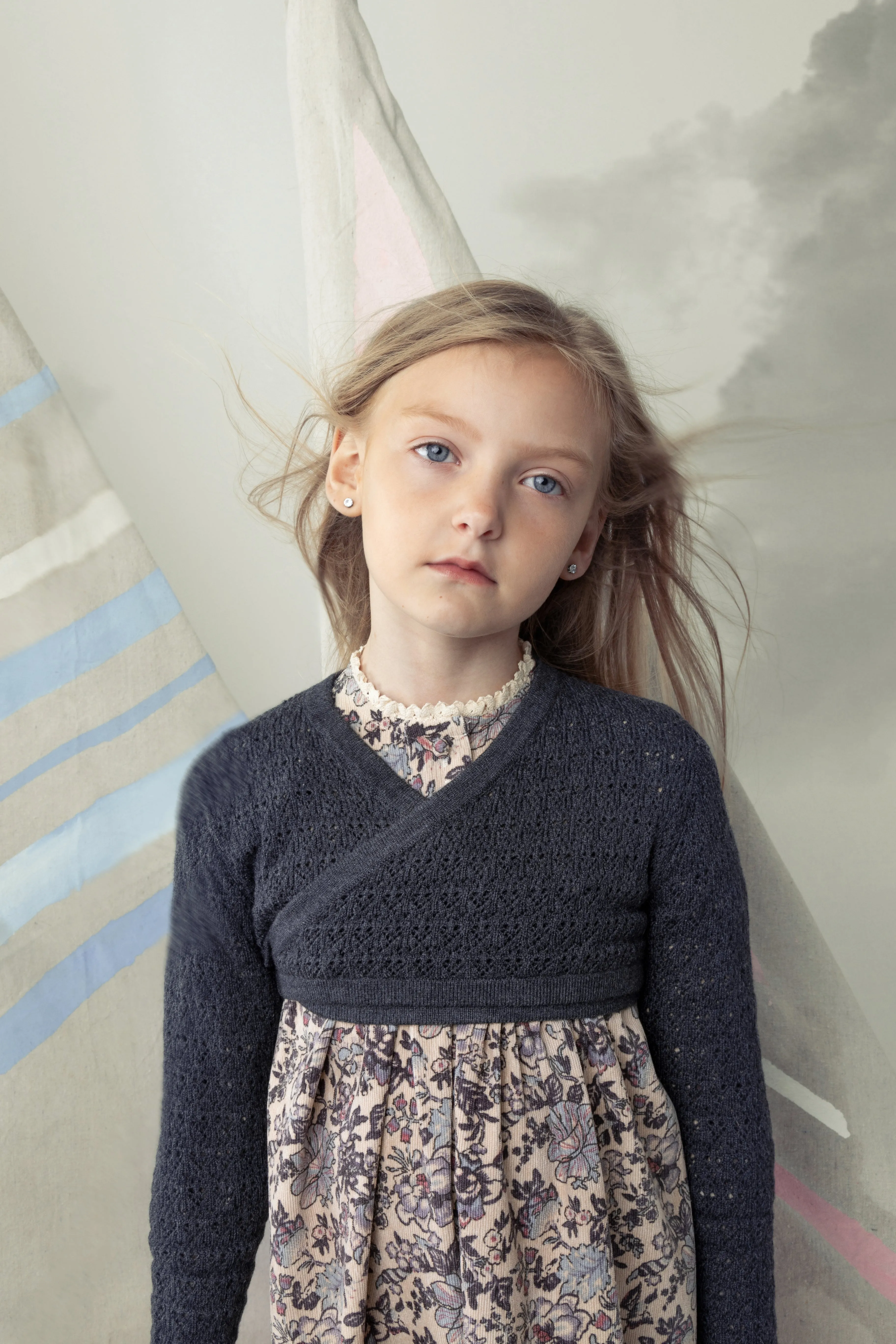 Belati Blue Floral Corduroy Dress & Wrap Sweater