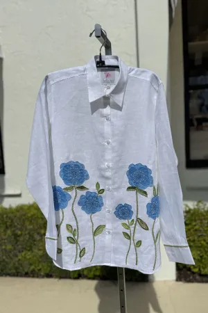 Bella Tu Sheer Flower Top in Blue
