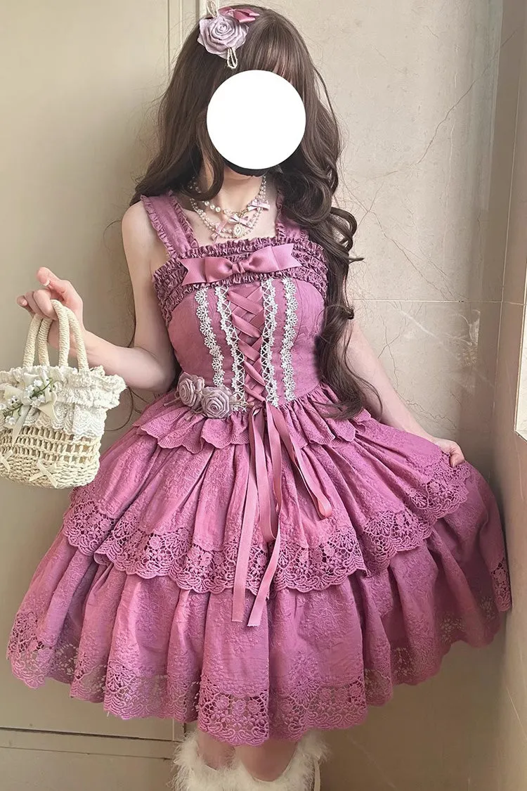 Berry Purple [Forest Waltz] Embroidery Bowknot Lace-Up Slim Sweet Elegant Lolita Suspender Top