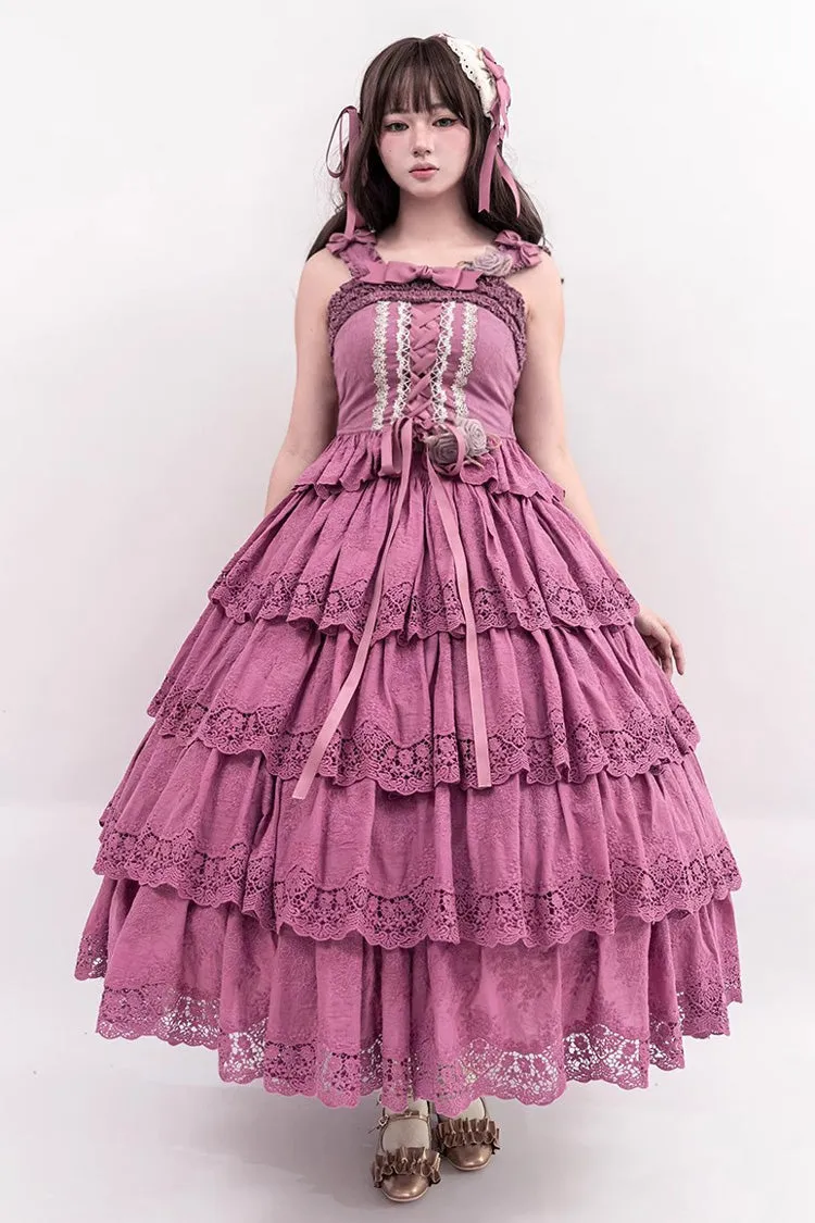 Berry Purple [Forest Waltz] Embroidery Bowknot Lace-Up Slim Sweet Elegant Lolita Suspender Top