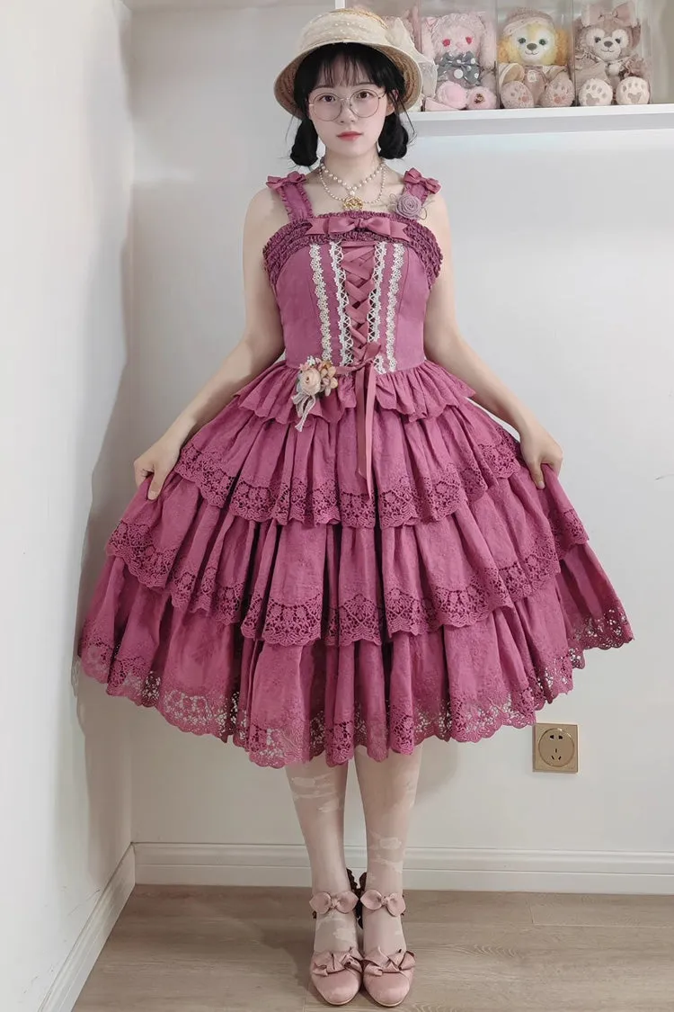 Berry Purple [Forest Waltz] Embroidery Bowknot Lace-Up Slim Sweet Elegant Lolita Suspender Top