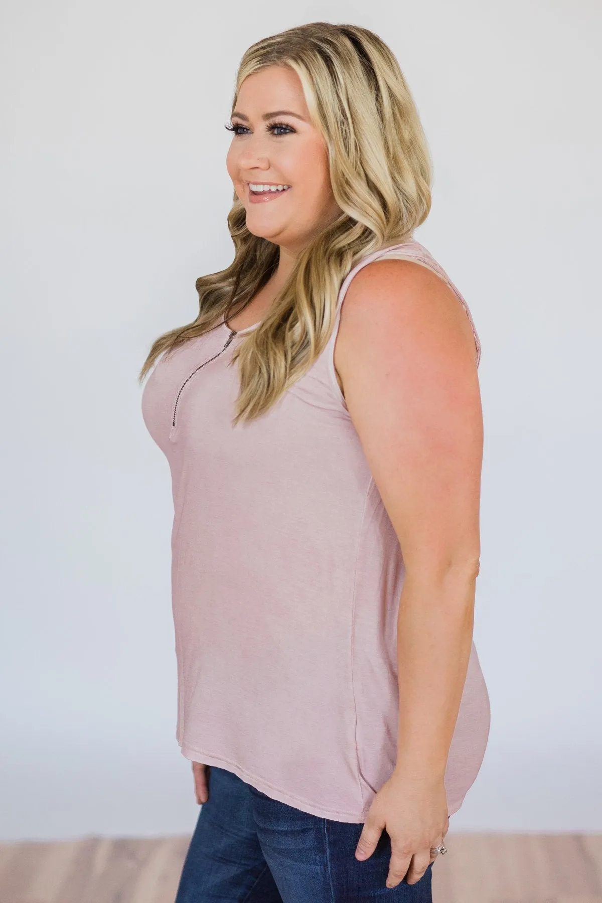 Best of my Days Lace & Zipper Tank Top- Vintage Blush