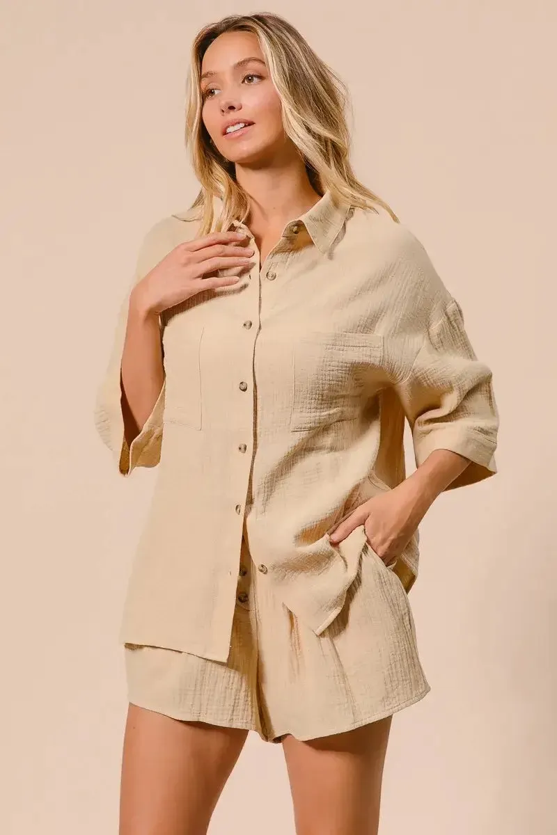 BiBi Crinkle Gauze Shirt and Short Set