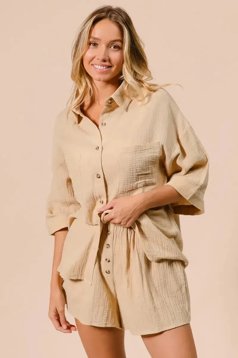 BiBi Crinkle Gauze Shirt and Short Set