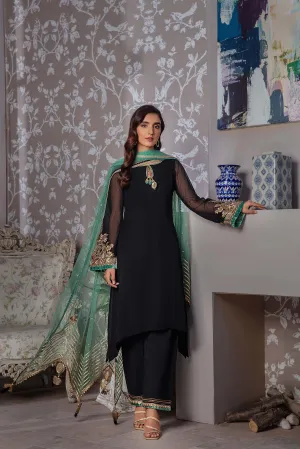 Black Allure: Crinkle Chiffon Kora Dabka Ensemble