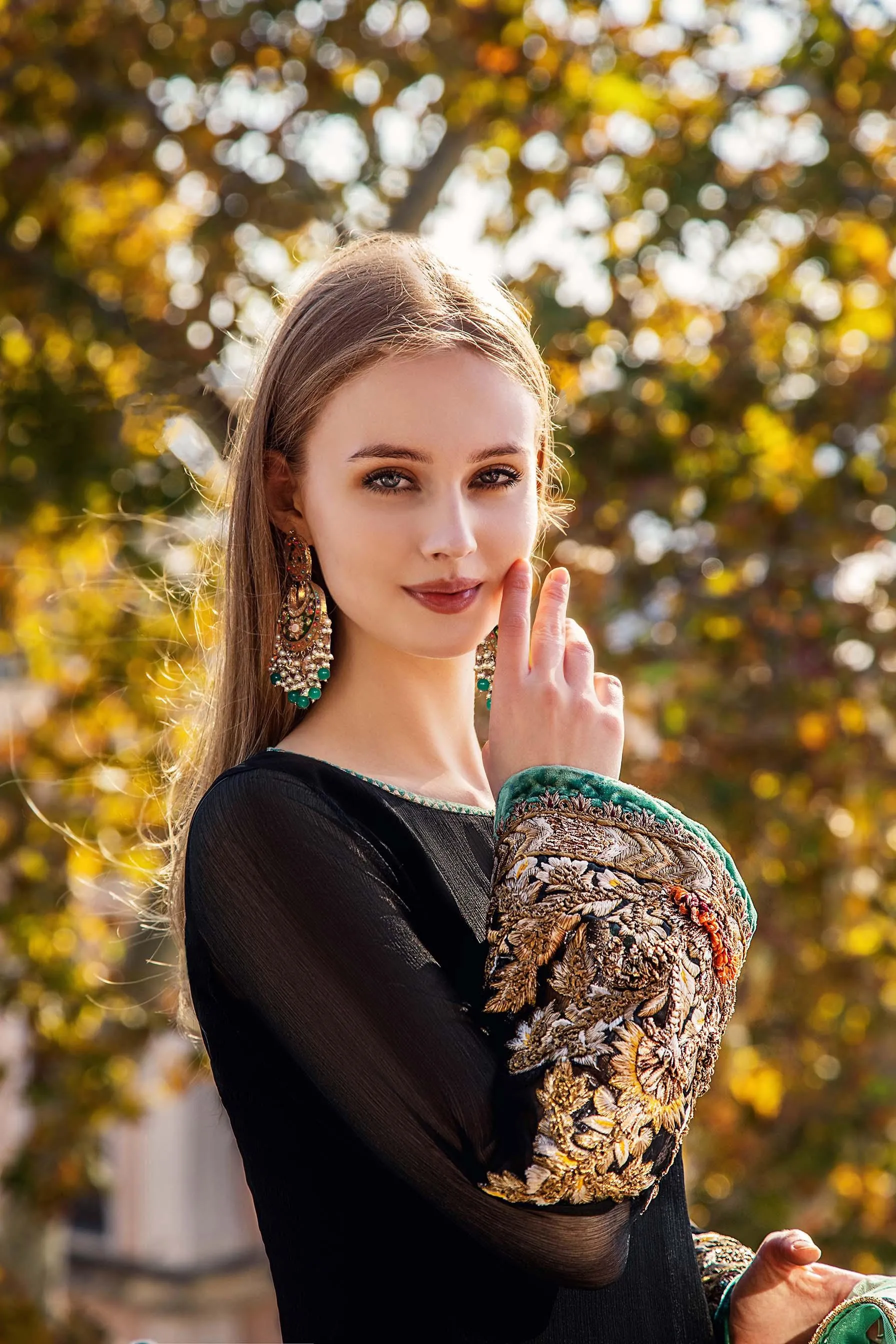 Black Allure: Crinkle Chiffon Kora Dabka Ensemble
