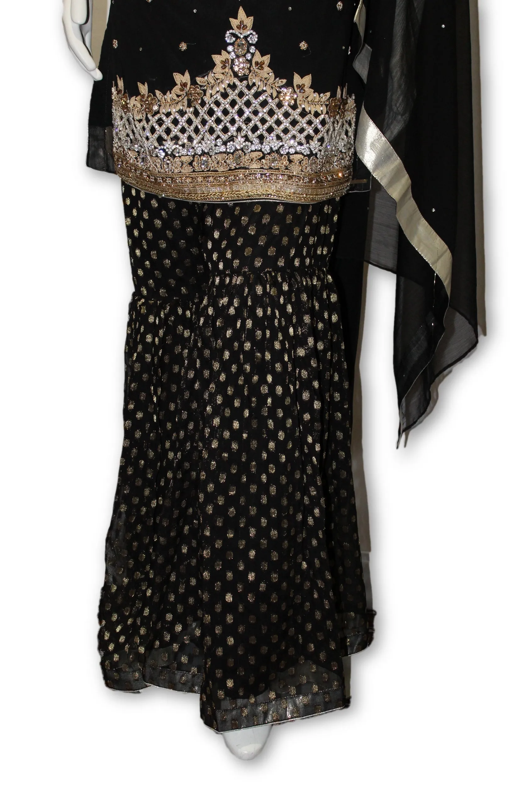 Black Beauty Fancy Wedding 3 Pcs Gharara Pants Suit Pakistani Indian Style