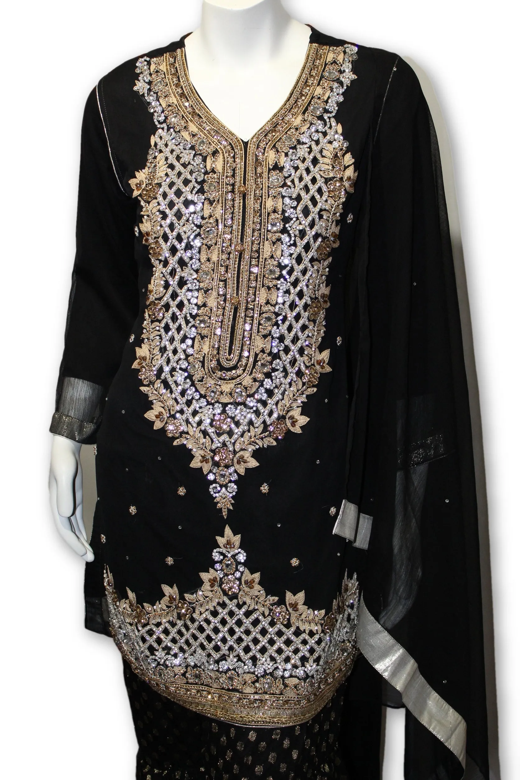 Black Beauty Fancy Wedding 3 Pcs Gharara Pants Suit Pakistani Indian Style