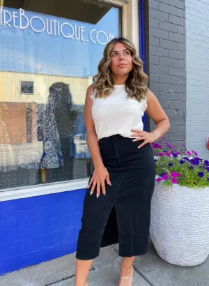 Black Denim Slit Skirt