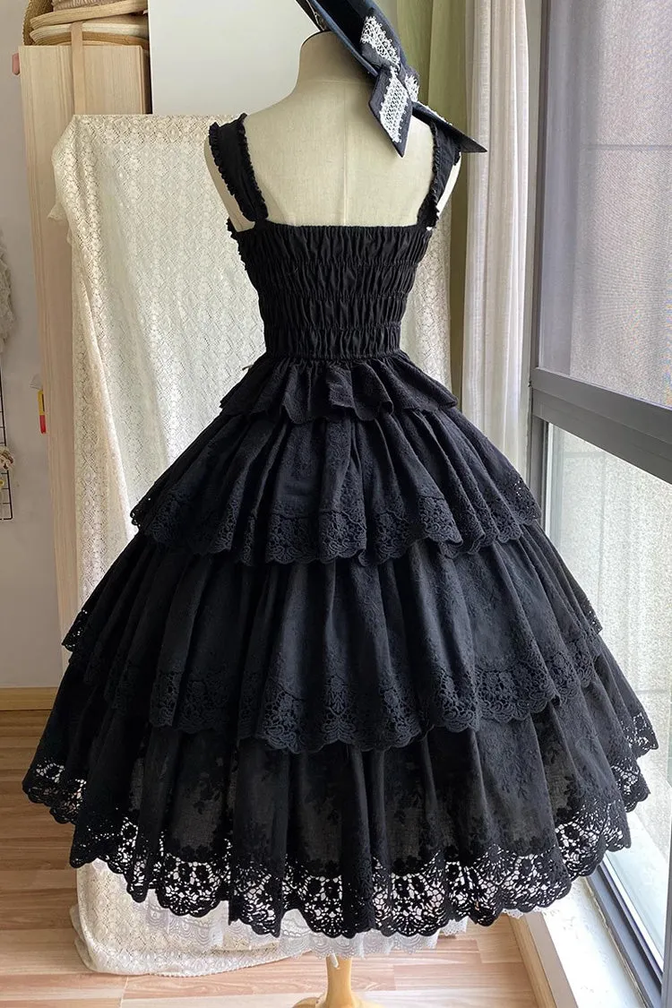 Black [Forest Waltz] Embroidery Bowknot Lace-Up Slim Sweet Elegant Lolita Suspender Top