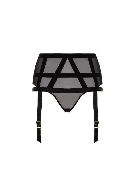 Black - Karolina Suspender Thong -