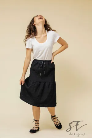 Black Peasant Skirt, Black 2-tier Skirt, Black Skirt
