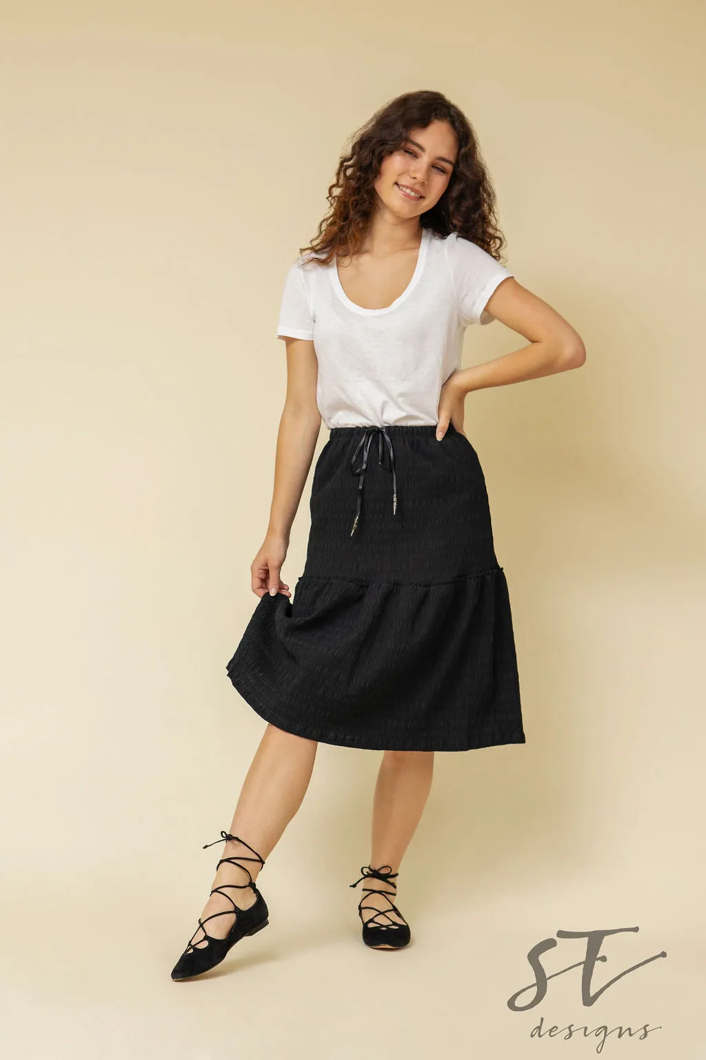 Black Peasant Skirt, Black 2-tier Skirt, Black Skirt