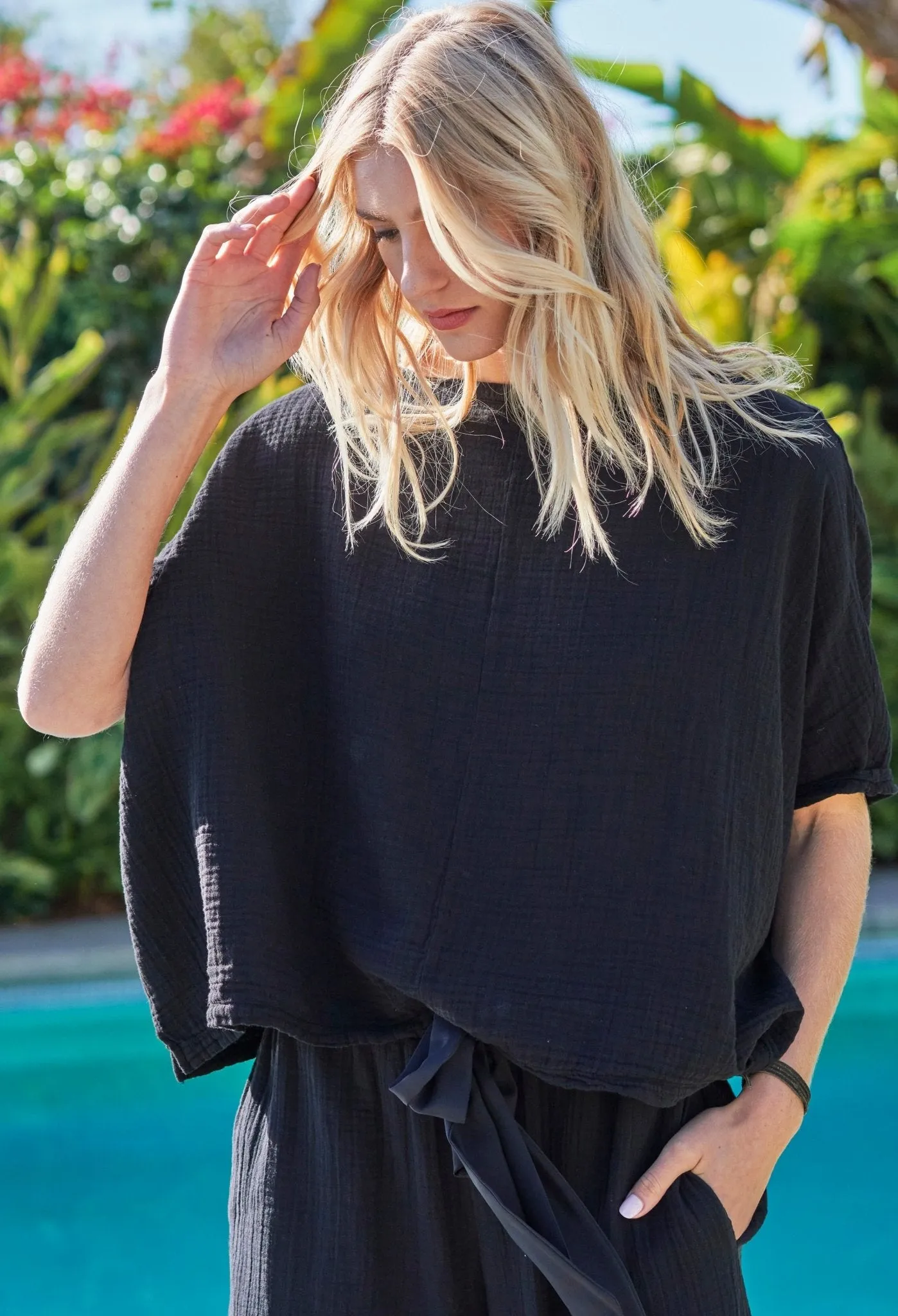 Black Square Gauze Top