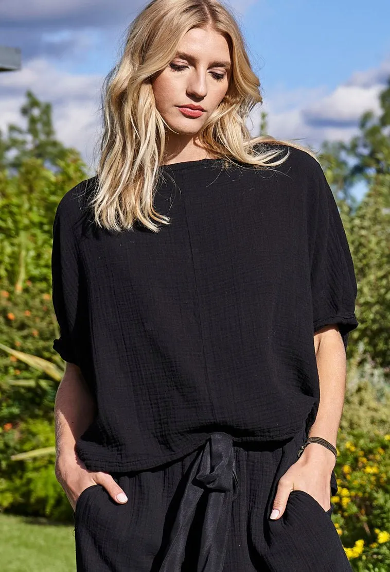 Black Square Gauze Top