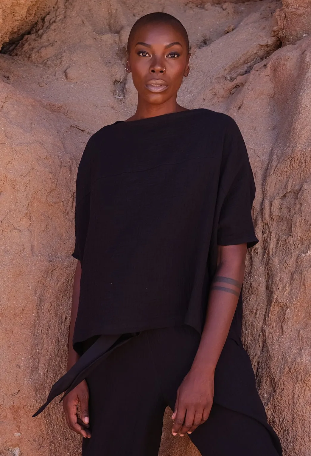 Black Square Gauze Top