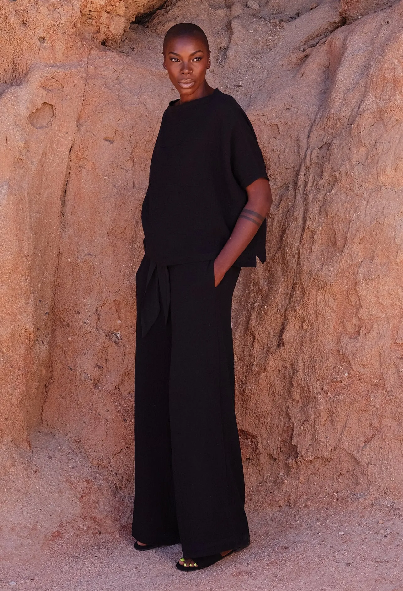 Black Square Gauze Top