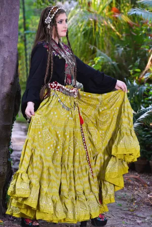 Block print Assuit pattern skirt olive/silver WLS