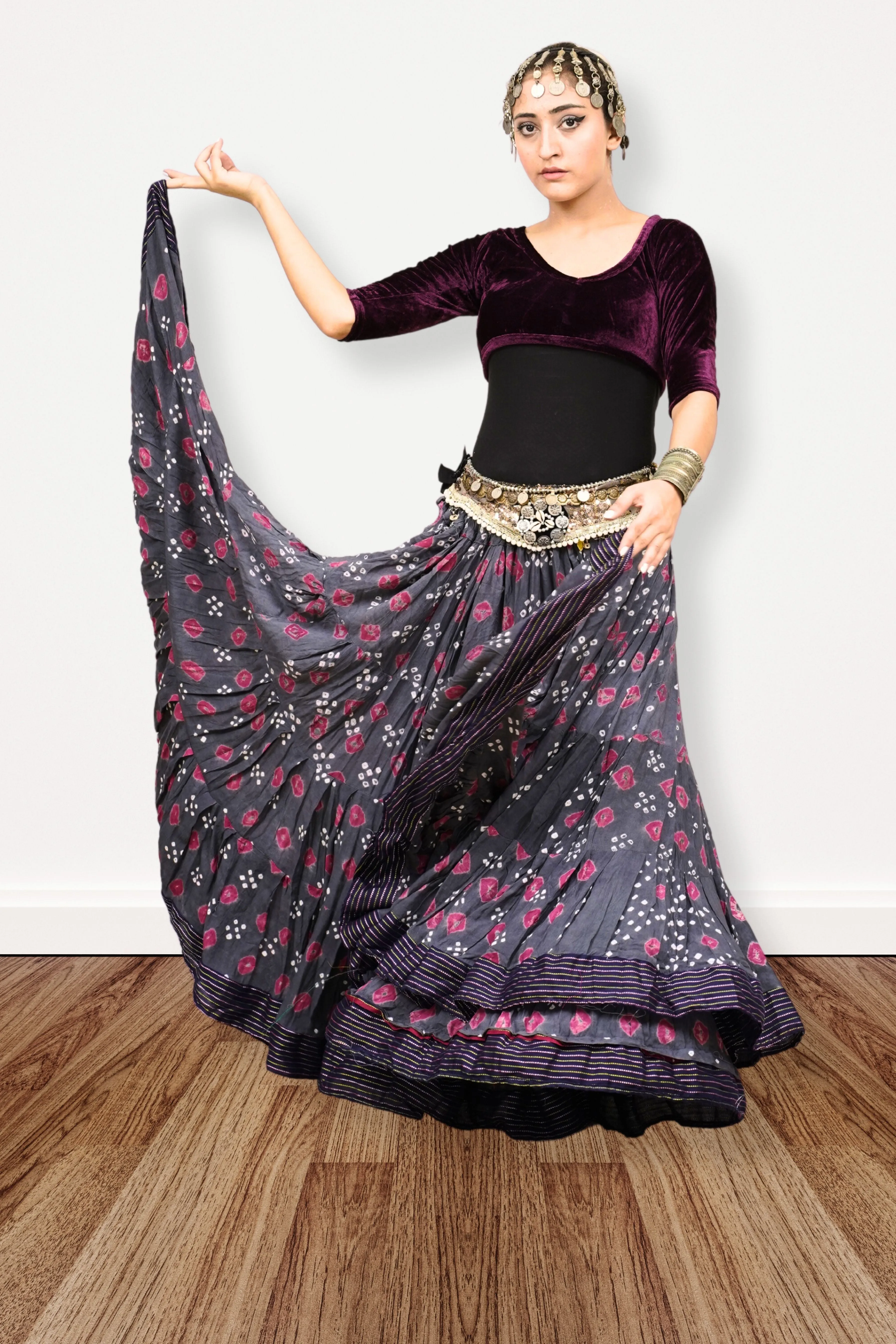 Block print Jaipur skirt burgundy dots