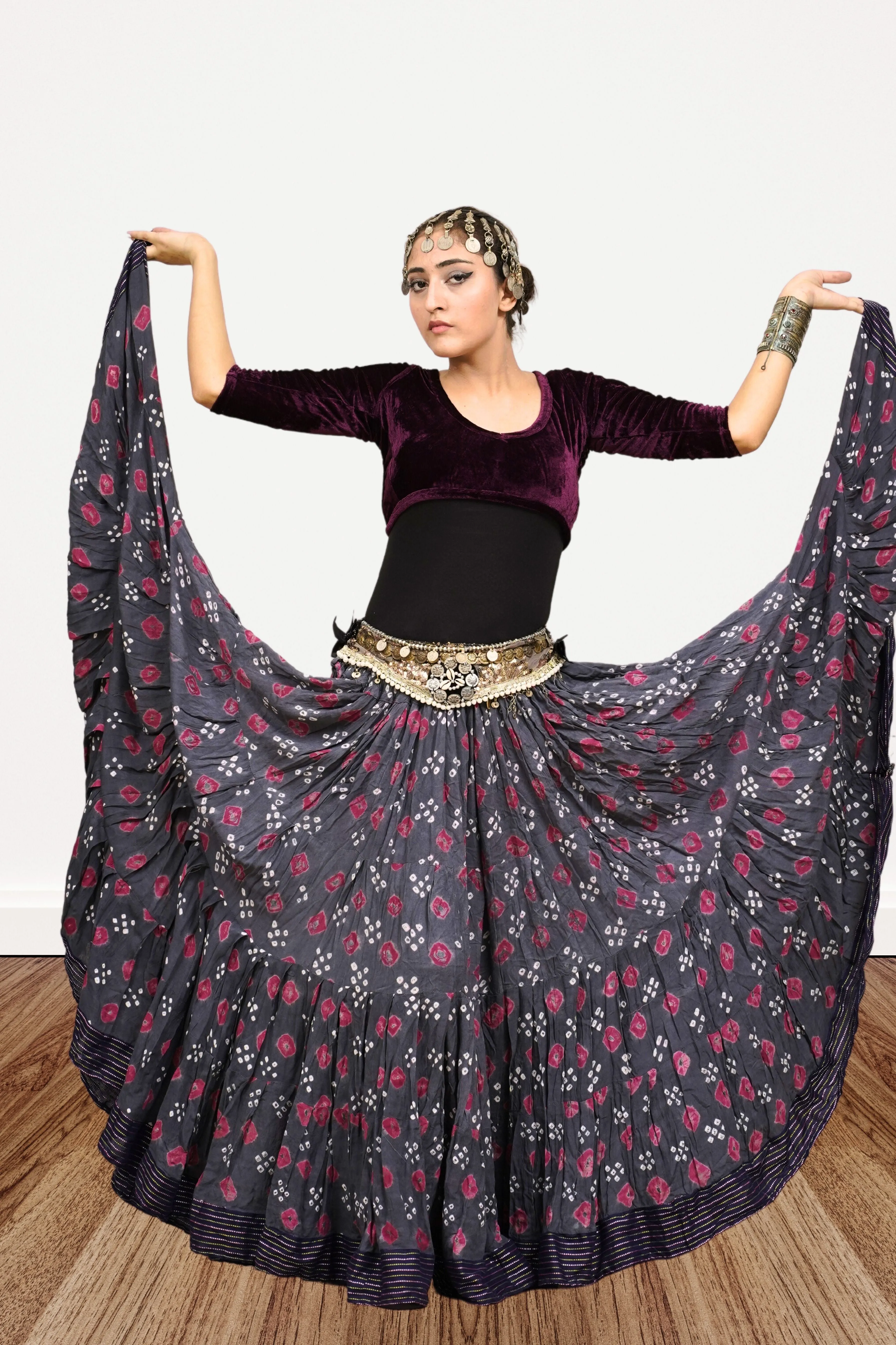 Block print Jaipur skirt burgundy dots
