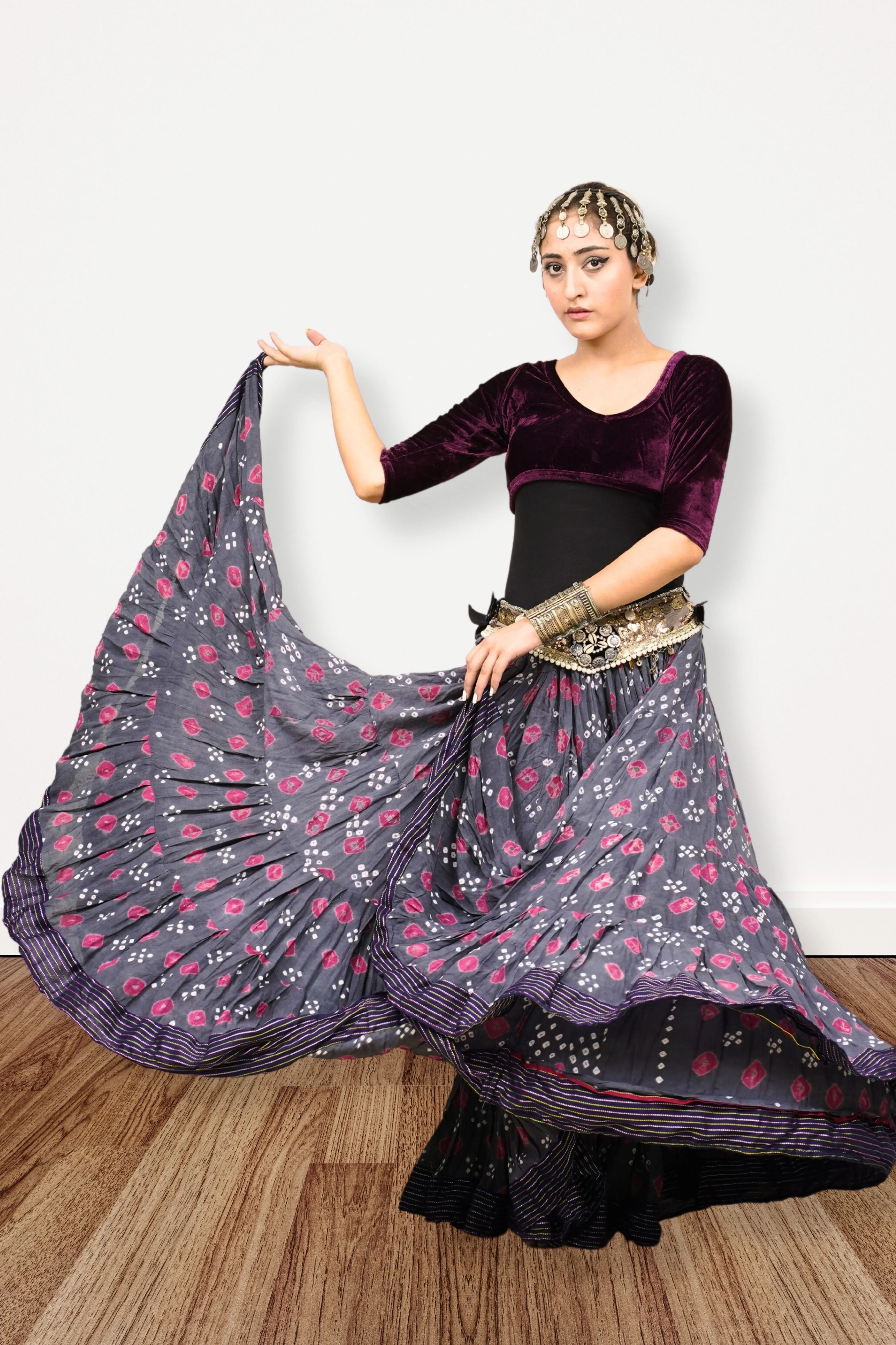 Block print Jaipur skirt burgundy dots