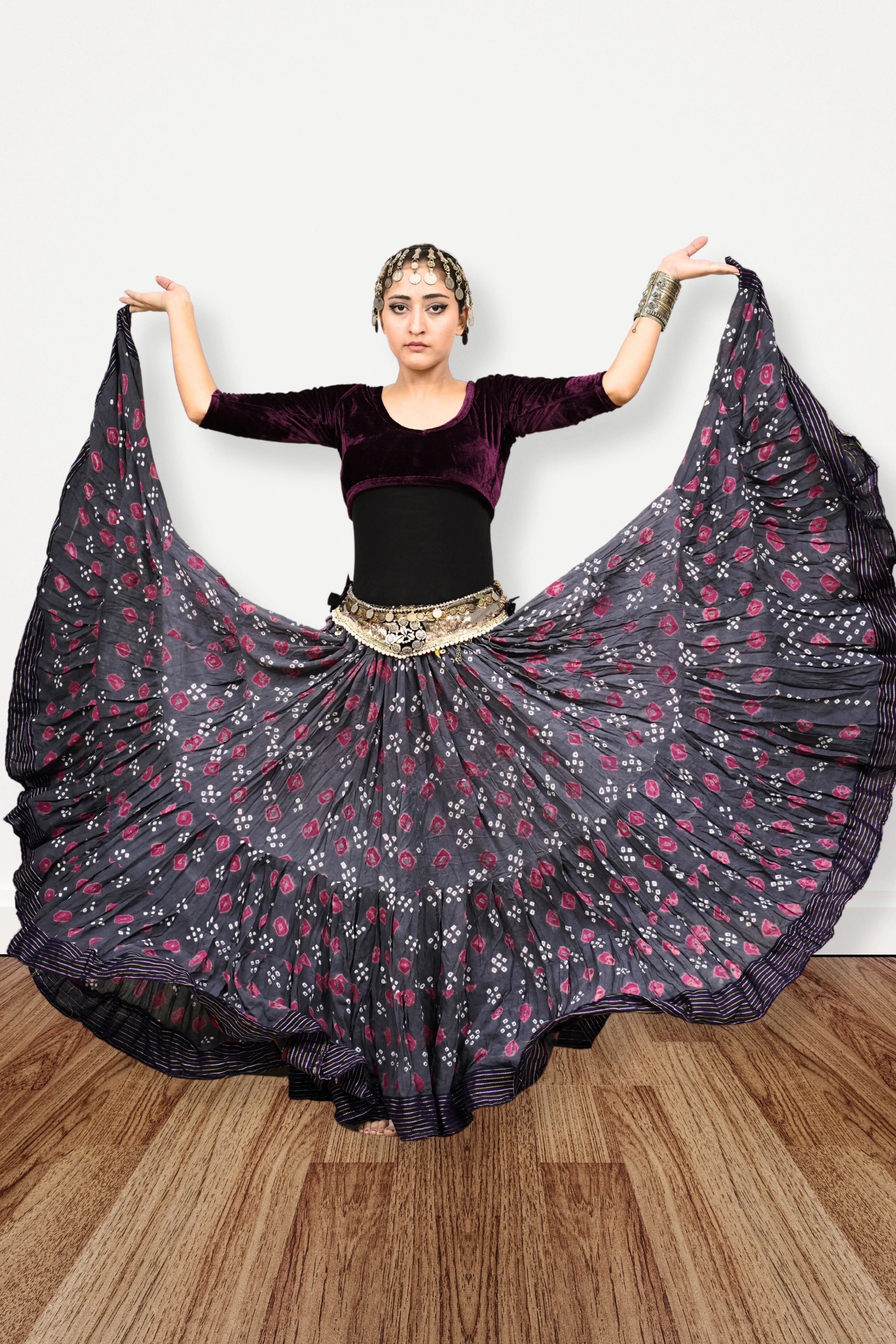 Block print Jaipur skirt burgundy dots