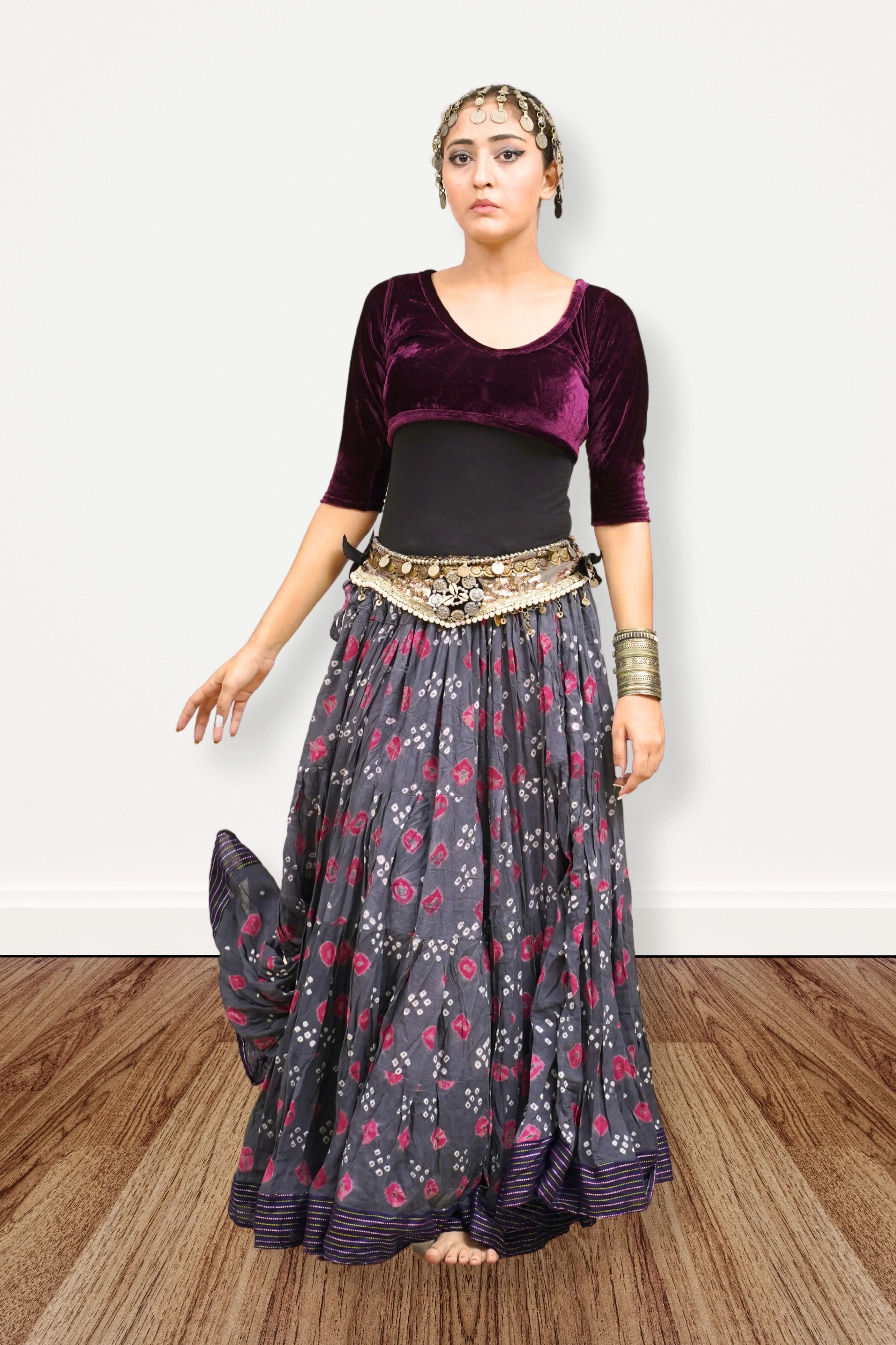 Block print Jaipur skirt burgundy dots