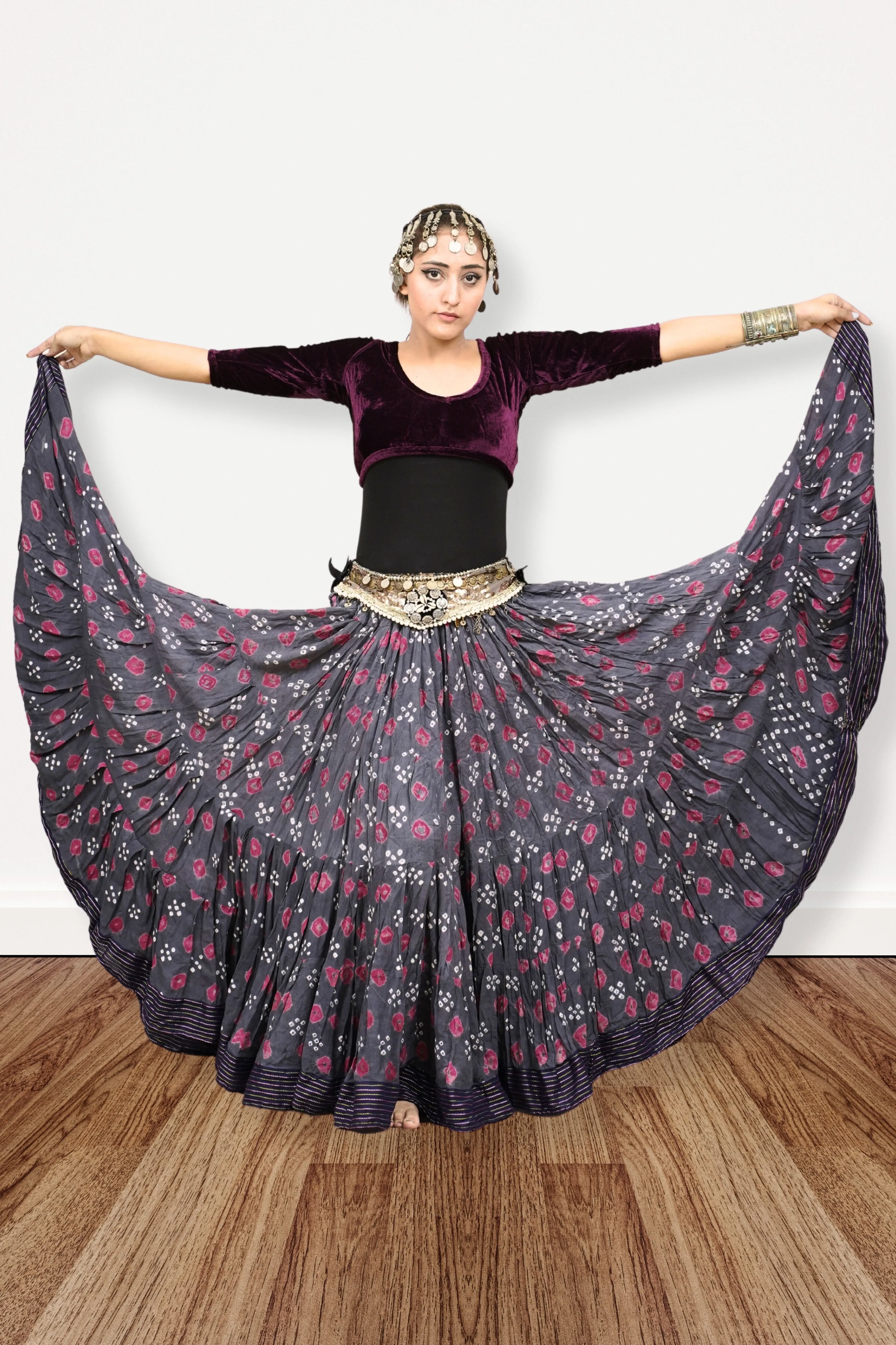 Block print Jaipur skirt burgundy dots