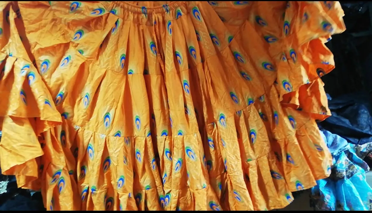 Block print peacock skirt orange WLS