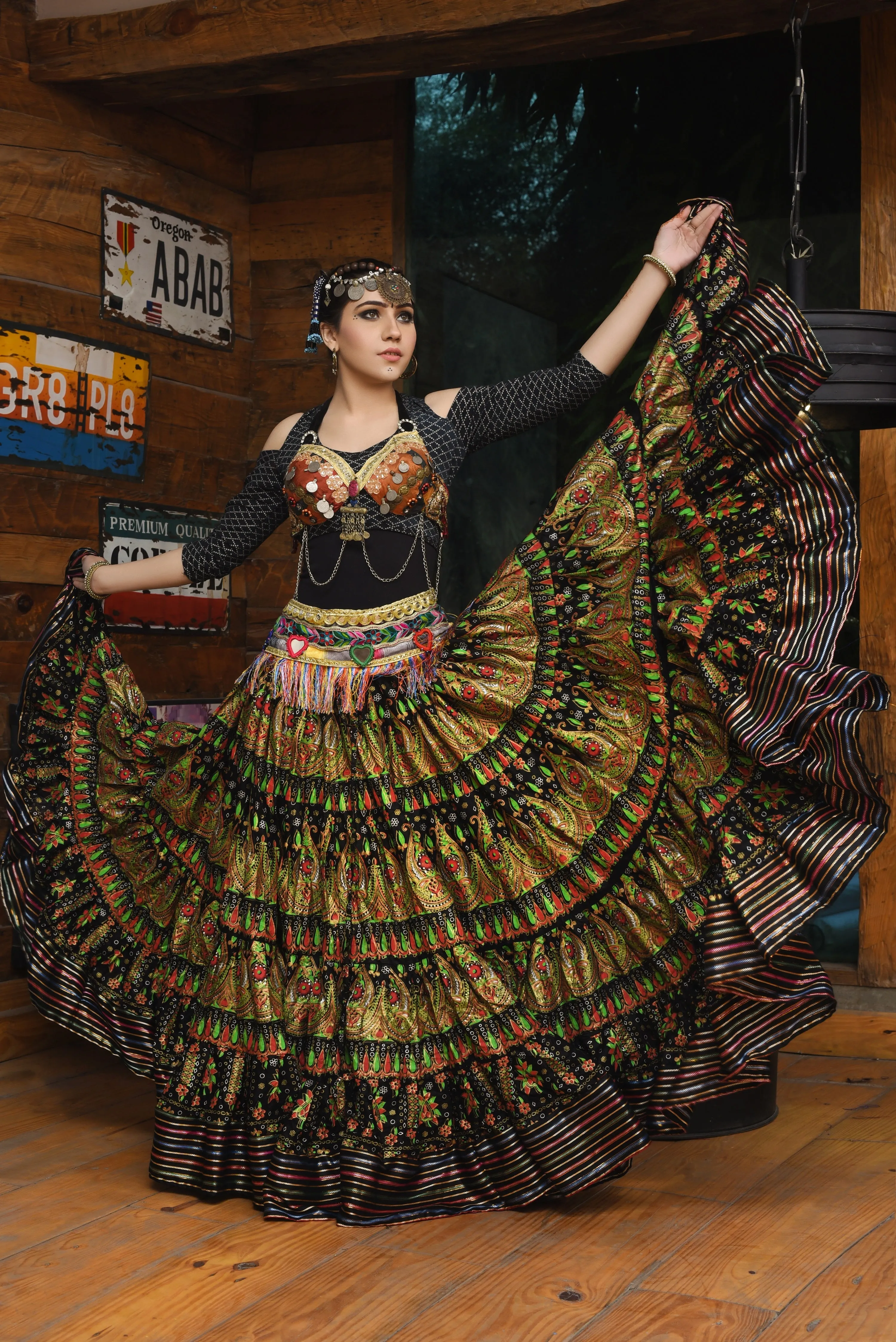 Block print skirt black beauty with padma border WLS