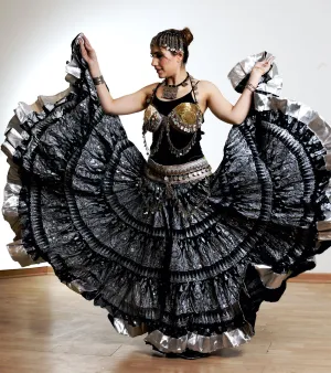 Block print skirt black beauty with shiny silver border WLS
