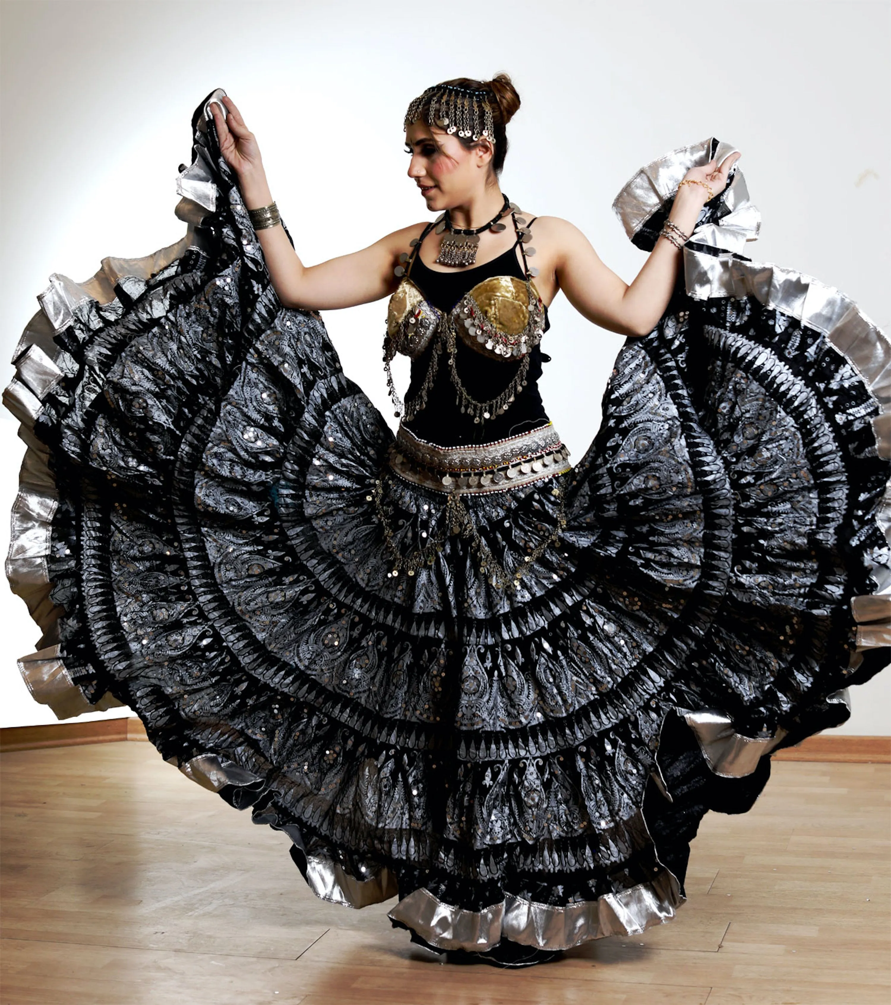 Block print skirt black beauty with shiny silver border WLS