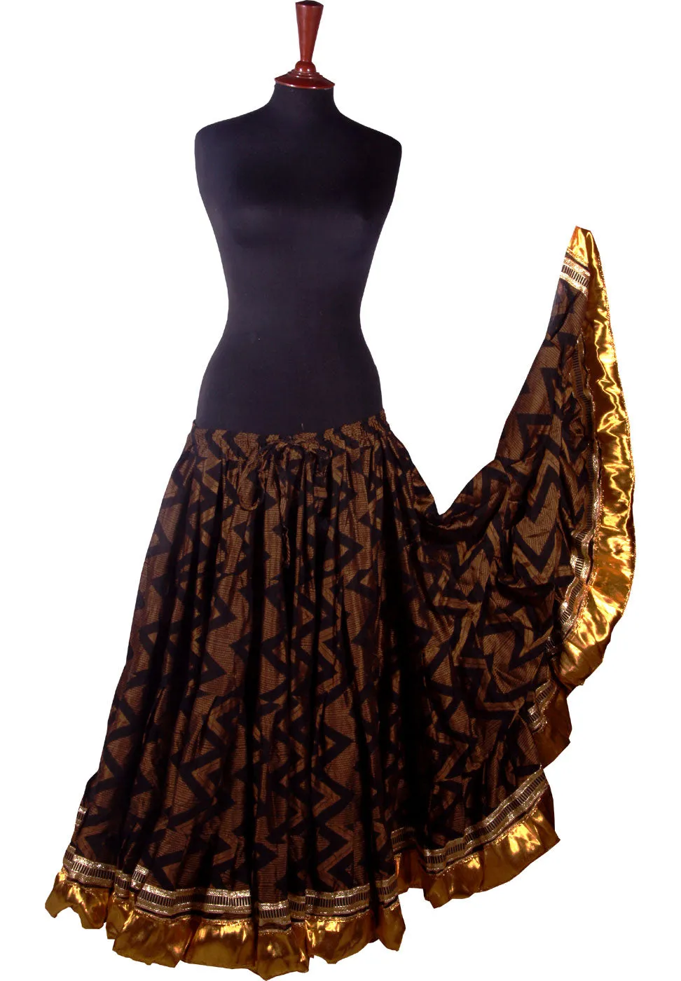 Block print skirt Cotton Jaquard Assuit Zig Zag Design Skirt with gold border WLS