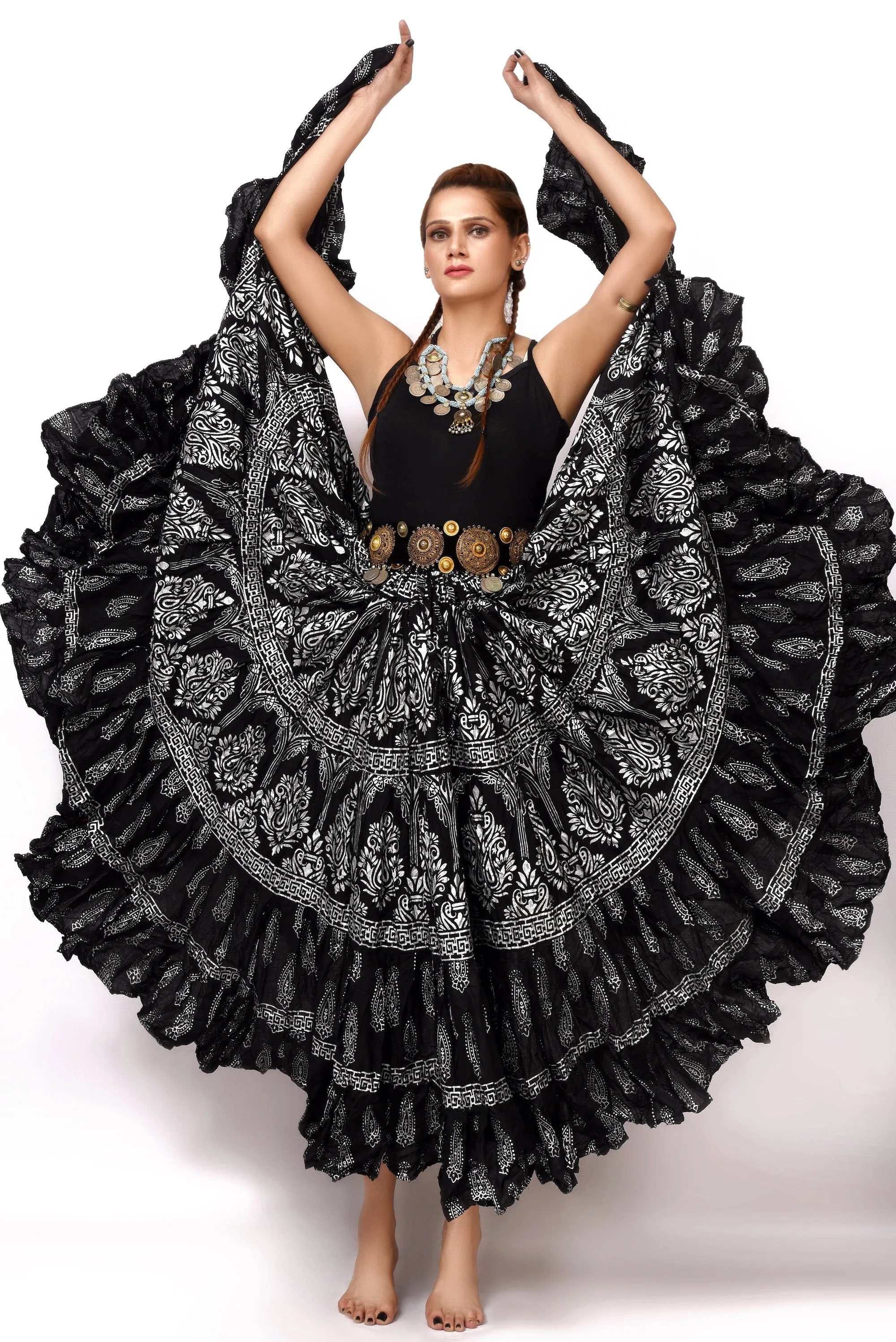 Block print skirt Oriental Beauty black/white WLS