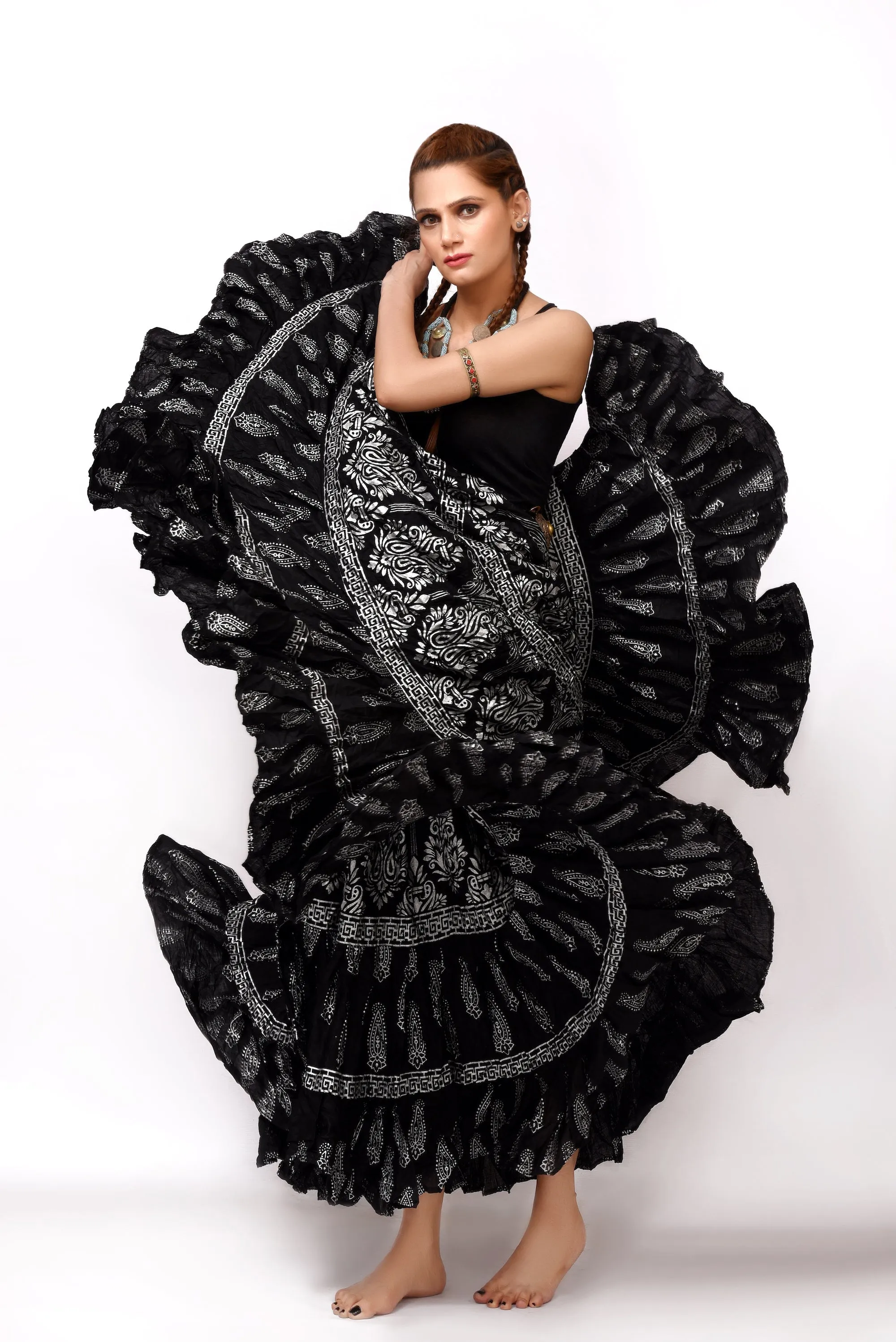 Block print skirt Oriental Beauty black/white WLS