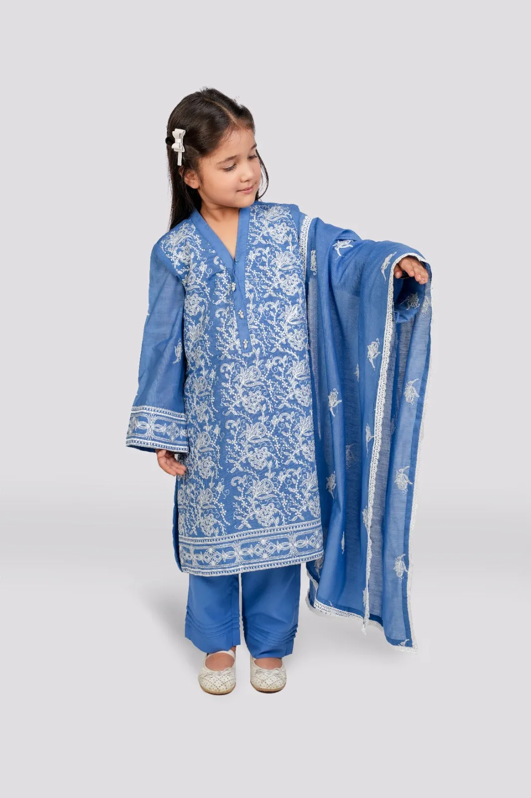Blue Bliss - Paper Cotton Embroidered Ensemble 3-piece stitched
