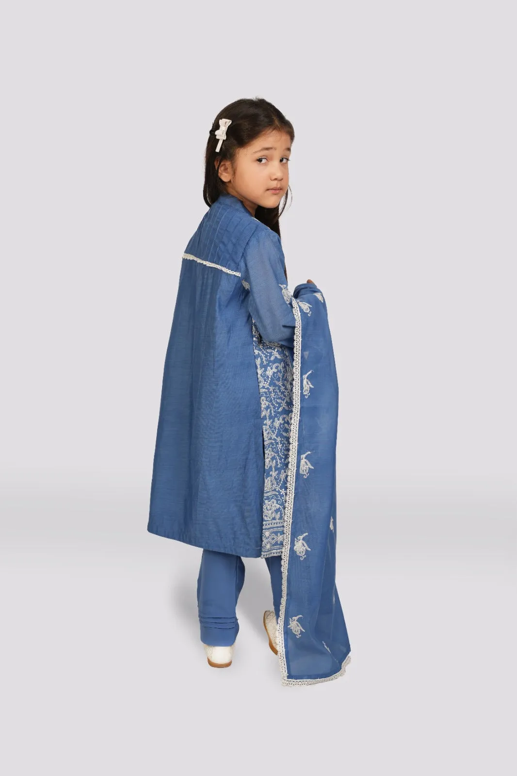 Blue Bliss - Paper Cotton Embroidered Ensemble 3-piece stitched