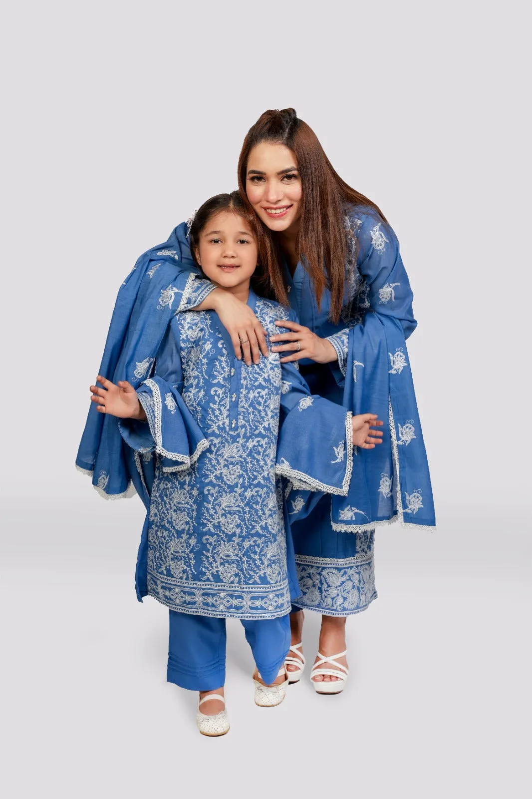 Blue Bliss - Paper Cotton Embroidered Ensemble 3-piece stitched