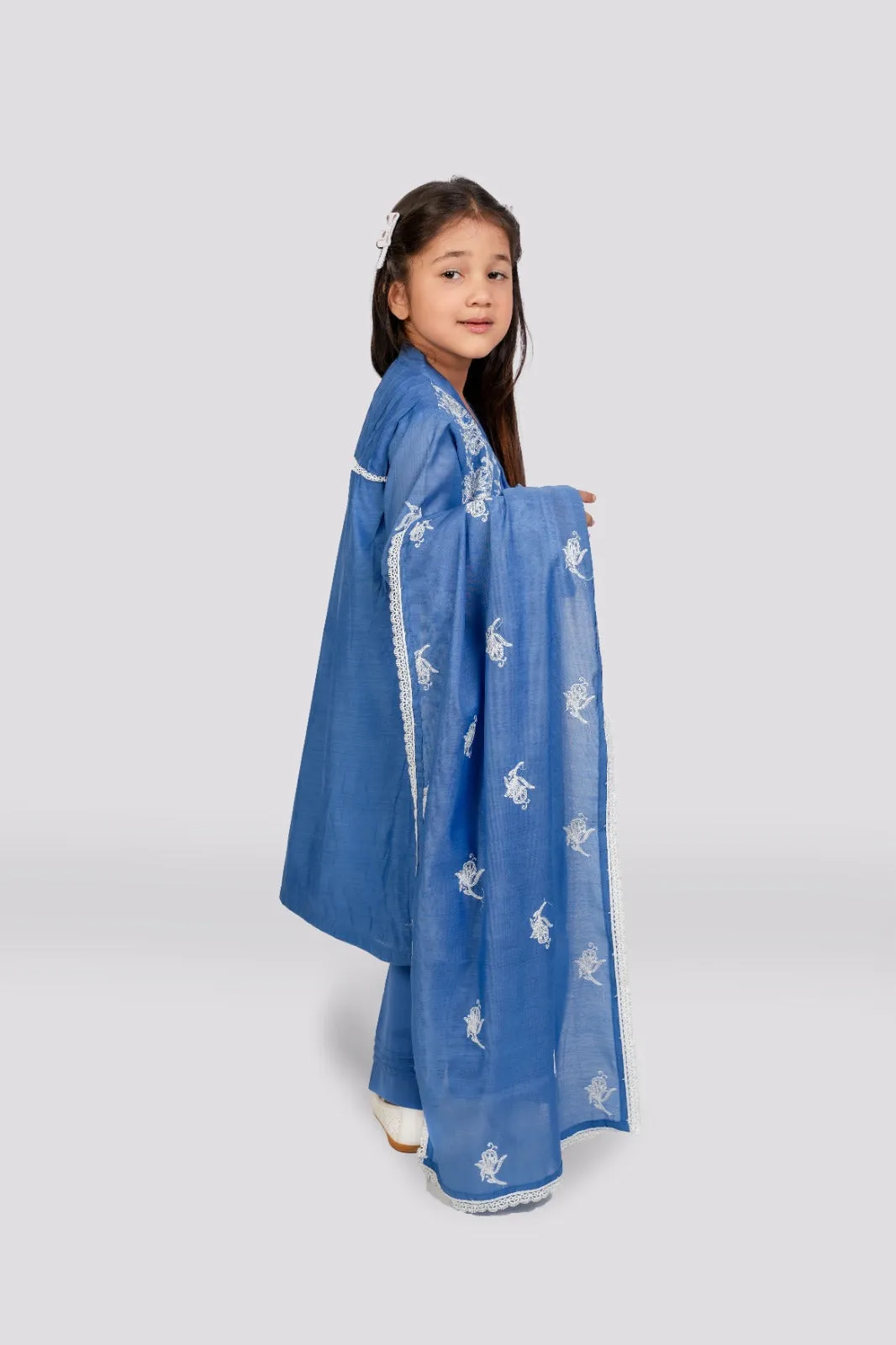 Blue Bliss - Paper Cotton Embroidered Ensemble 3-piece stitched