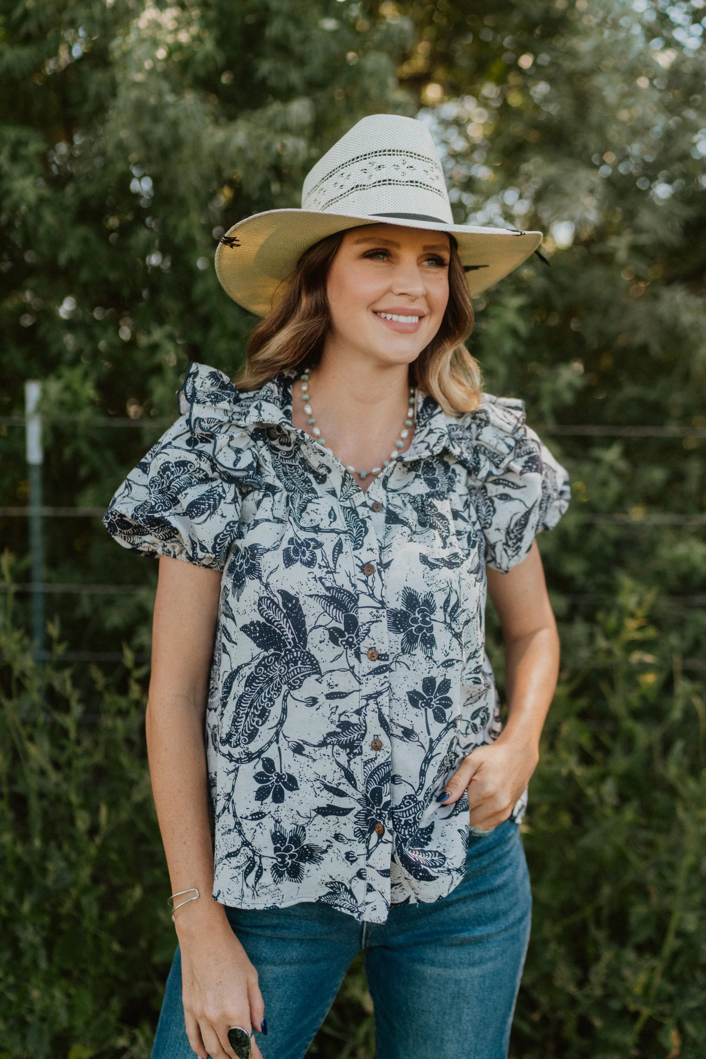 Blue China Top