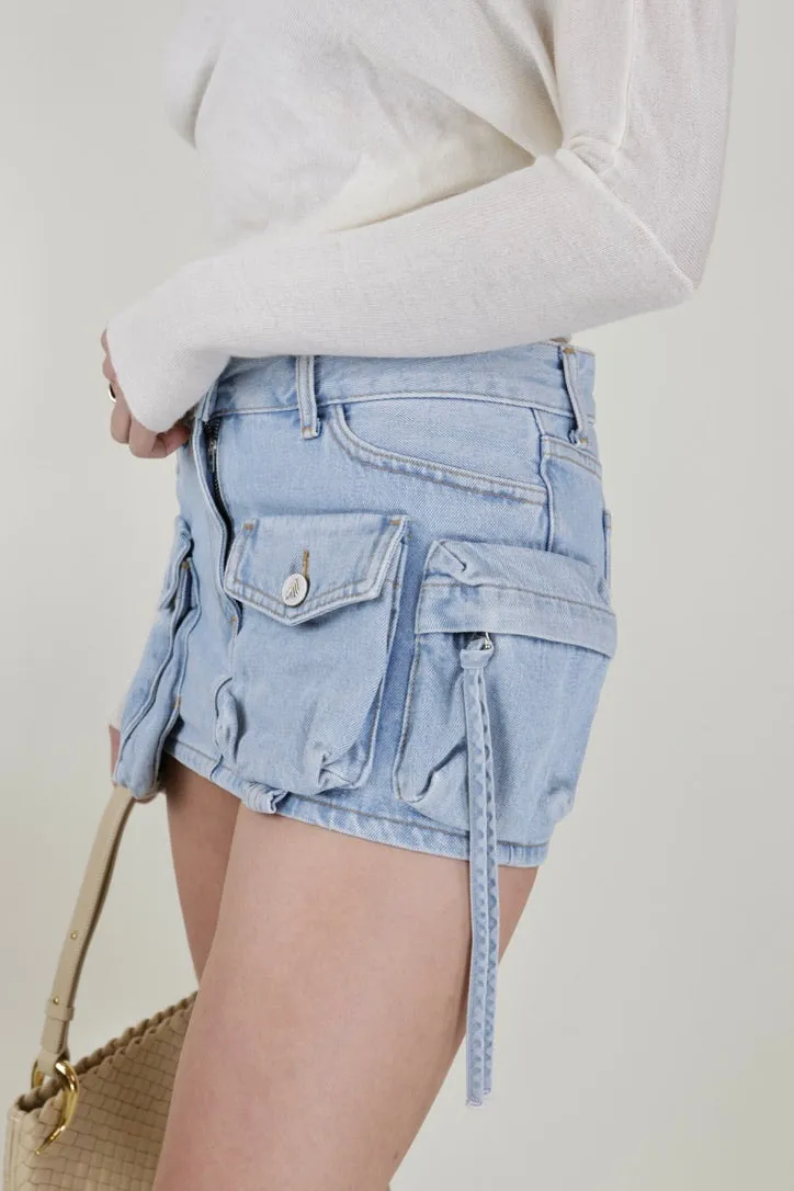 Blue Denim Cargo Mini Skirt