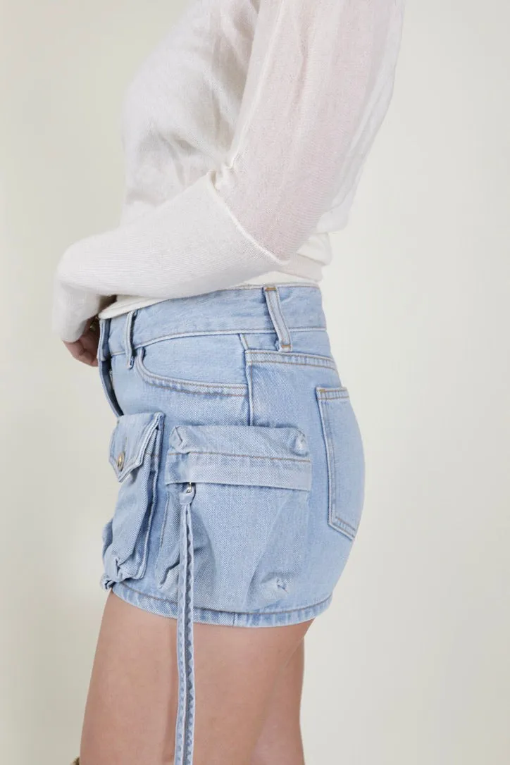 Blue Denim Cargo Mini Skirt