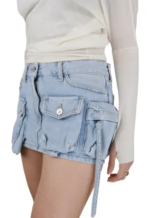 Blue Denim Cargo Mini Skirt