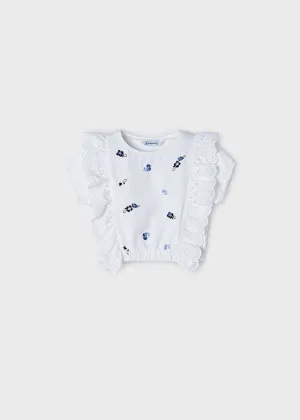 Blue Floral Lace Ruffled Shirt
