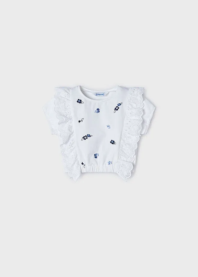 Blue Floral Lace Ruffled Shirt
