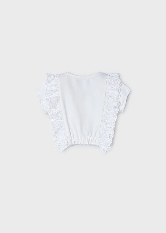 Blue Floral Lace Ruffled Shirt