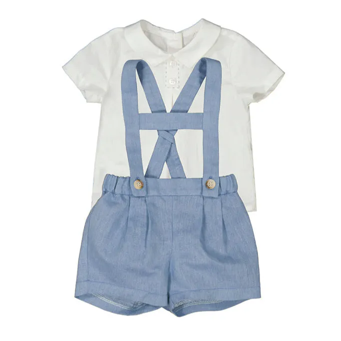 Blue Suspender Short and Collared Shirt